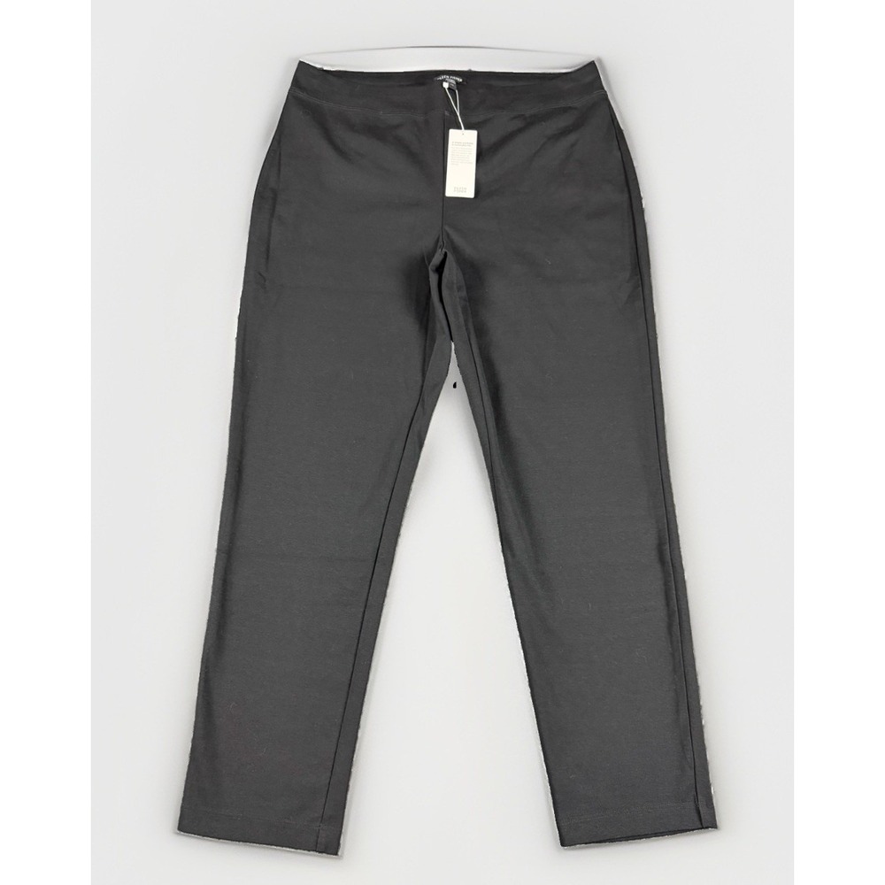 Eileen Fisher Black Organic Cotton Stretch Slim Ankle Pants Womens Large $178